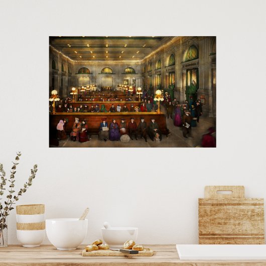 Treinstation - Wachten in Grand Central 1904 Poster (Keuken)