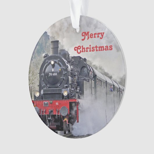  treinstuif locomotief met kerstmis ornament (voorkant)