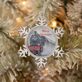 treinstuif locomotief met kerstmis tin sneeuwvlok ornament