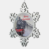  treinstuif locomotief met kerstmis tin sneeuwvlok ornament (Rechts)