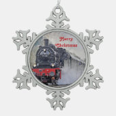  treinstuif locomotief met kerstmis tin sneeuwvlok ornament (Voorkant)