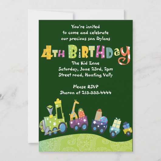 Treintrein 4e verjaardag Fijne vierde uitnodiging (Voorkant)