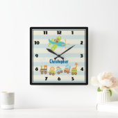 Treintrein en vliegtuig op Stripes Vierkante Klok (Huis)