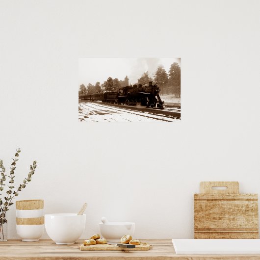 Treintrein in Snowy Winter Scene Poster (Keuken)