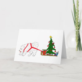 Trek aan Samoyed trekkend Kerstboom Feestdagen Kaart