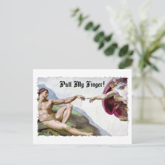 Trek mijn vinger naar Michelangelo Creation Fart H Briefkaart (Staand voorkant)