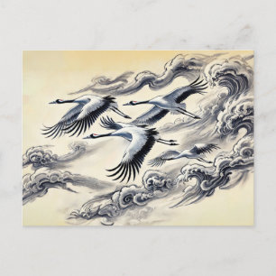 Trek van kraanvogels over bergen Chinese inkt schi Briefkaart