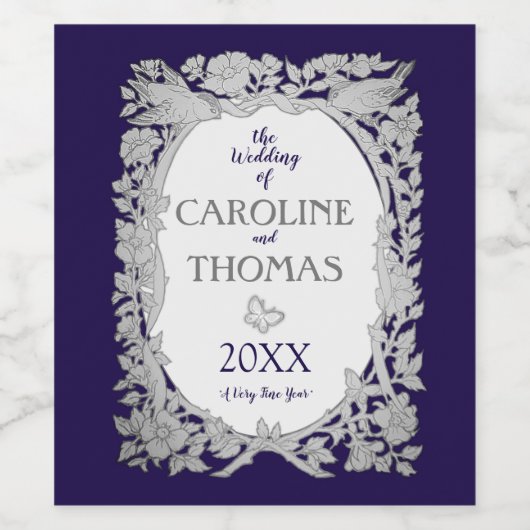  trekbruiloft van Navy Blue Bird Wijn Etiket (Enkel label)