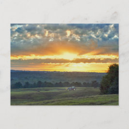 Trekker met een hay Bale, Texas Ranch Sunrise Briefkaart