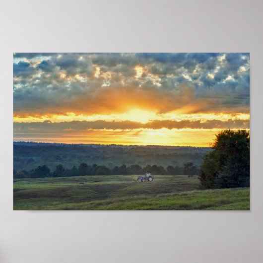 Trekker met een hay Bale, Texas Ranch Sunrise Poster (Voorkant)