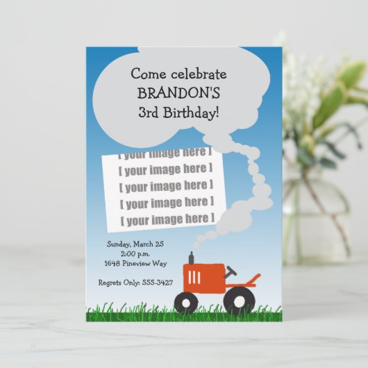 Trekkerfotouitnodiging: Red Tractor Kaart (Staand voorkant)