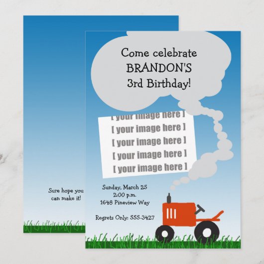 Trekkerfotouitnodiging: Red Tractor Kaart (Voorkant / Achterkant)