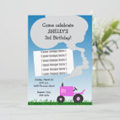 Trekkerfotouitnodiging: Roze tractor Kaart (Staand voorkant)