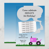 Trekkerfotouitnodiging: Roze tractor Kaart (Voorkant / Achterkant)