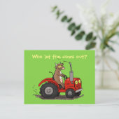 Trekkers met fijne bruine koe, cartoon briefkaart (Staand voorkant)