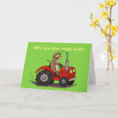 Trekkers met fijne koe cartoon verjaard kaart (Gele Bloem)