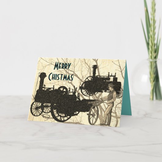 Trekkers van het Boerderij van de stoommotor Tract Feestdagen Kaart (Voorkant)