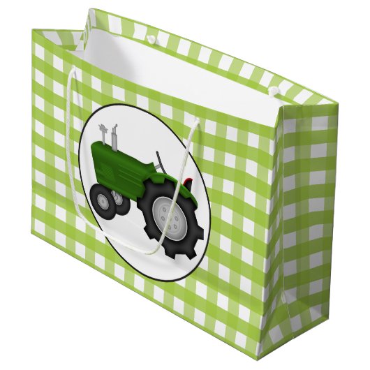 Trekkertas met groene gingham-stijl voor land large cadeautasje (Voorkant Gekanteld)