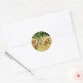 Trekpaarden die in het veld lopen ronde sticker (Envelop)