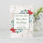 Treksteen en bloemen save the date (Staand voorkant)