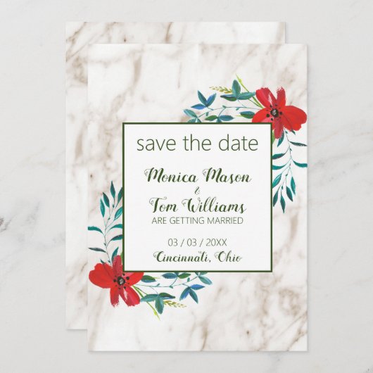 Treksteen en bloemen save the date (Voorkant / Achterkant)