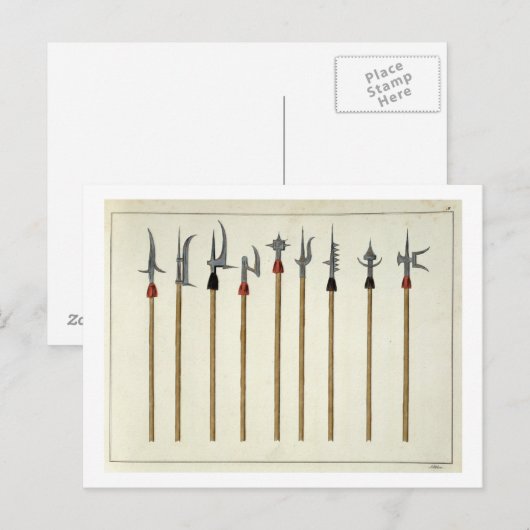 Trekstenen, speermessen, halberds en tussenschotte briefkaart (Voorkant / Achterkant)