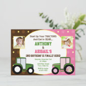 Trektor Joint Birthday Invitation Twin Invitation Kaart (Staand voorkant)