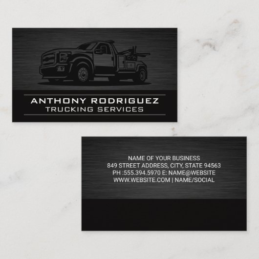 Trekvrachtwagen | Achtergrond zwart metaal Visitekaartje (Voorkant / Achterkant)