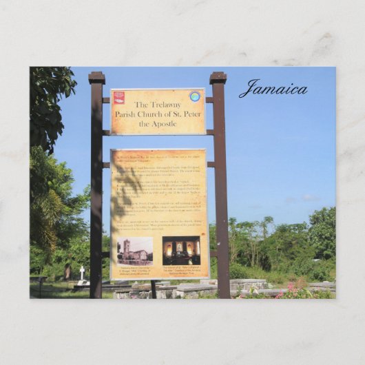 Trelawny Parish Church sign, Jamaica, photography, Briefkaart (Voorkant)