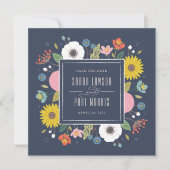 Trellis Bloem Frame Bewaar de Datum - Marineblauw Save The Date (Voorkant)
