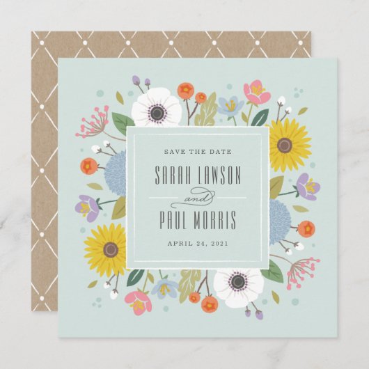 Trellis Bloem Frame Bewaar de Datum - Mintgroen Save The Date (Voorkant / Achterkant)