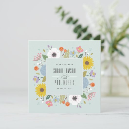 Trellis Bloem Frame Bewaar de Datum - Mintgroen Save The Date (Staand voorkant)