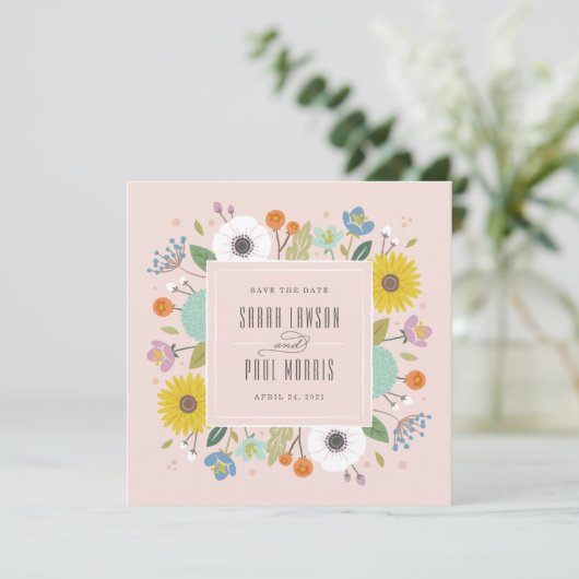Trellis Bloem Frame Bewaar de Datum - Roze Save The Date (Staand voorkant)