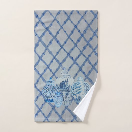 Trellis Cane Blue & White Ginger Jar Handdoek (Handdoek)