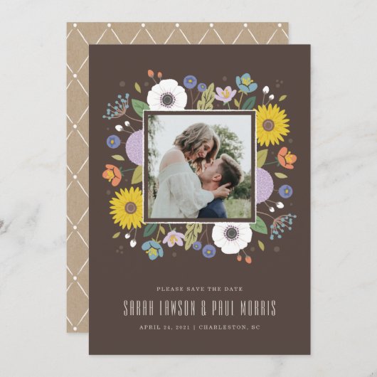 Trellis Flower Lijst Save the Date - Brown (Voorkant / Achterkant)