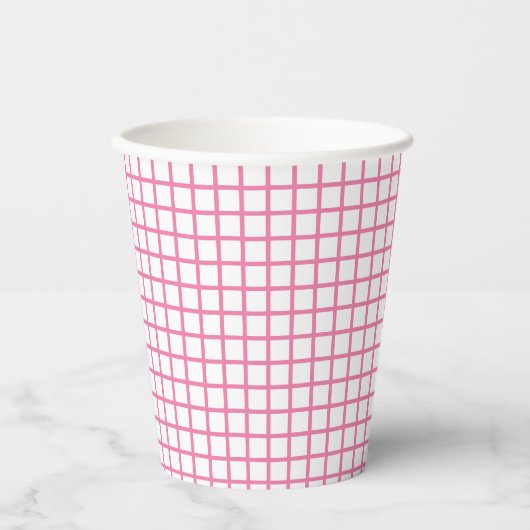 Trellis Fuchsia Roze - Wit Papieren Bekers (Voorkant)