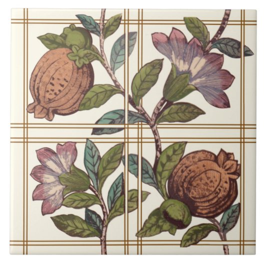 Trellis met Fruit & Flowers Repro Victoriaans Tege Tegeltje (Voorkant)