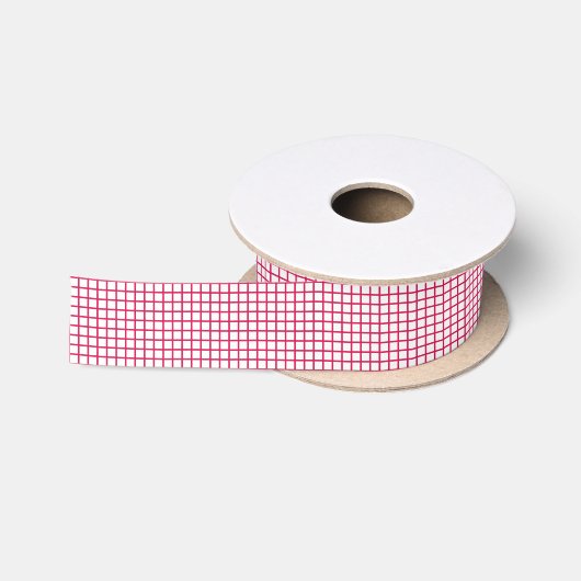 Trellis Raspberry - Wit Satijnen Lint (Spoel)