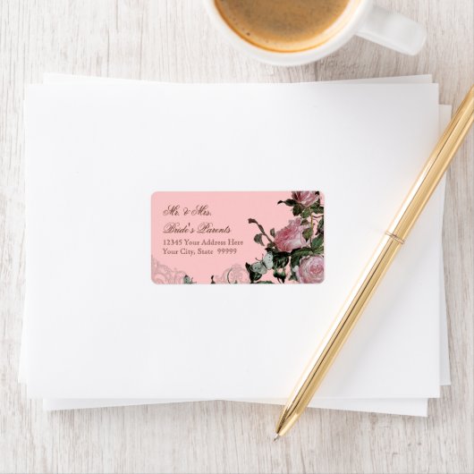 Trellis Roos Roze Rozen Vlinder Swirls Etiket (Insitu)