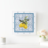 Trellis Scroll Lemon Branch Personalized Blue Vierkante Klok (Huis)