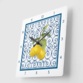 Trellis Scroll Lemon Branch Personalized Blue Vierkante Klok (Hoek)