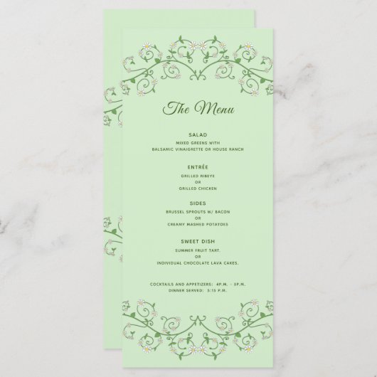 Trellis White Vine Heart op Mint Flat Menu (Voorkant / Achterkant)