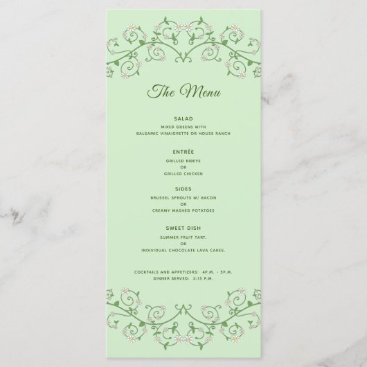 Trellis White Vine Heart op Mint Flat Menu (Voorkant)