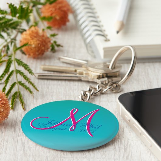Tremendous Turquoise Budget Wedding Monogram Sleutelhanger (Zijkant)