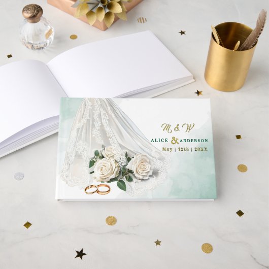 Trenby Bruids Sluier Groen Huwelijk Gastenboek (Voorkant open)