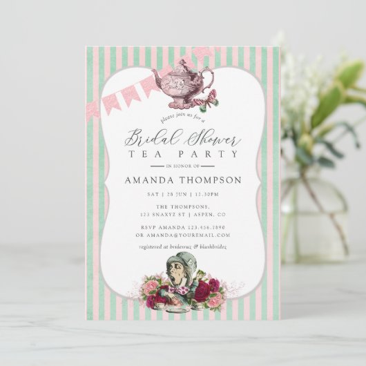 Trend Alice in Wonderland Thee Feest Bruiloft Kaart (Staand voorkant)