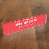 Trend Bright Red Professional Plain Modern Elegant Naambordje (Zijkant)