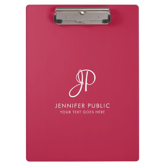 Trend Color Viva Magenta Elegant Script Monogram Klembord (Voorkant)