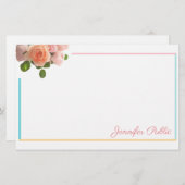 Trend Colors Waterverf Rozen Handschrift Sjabloon Briefpapier (Voorkant / Achterkant)