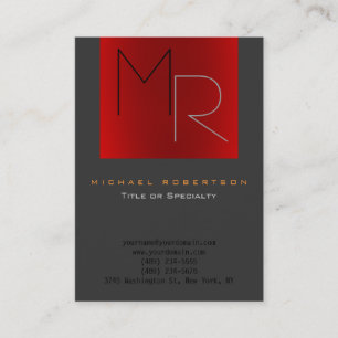 Trend Grey Red Unique Monogram Plain Visitekaartje